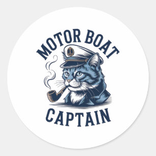 Sticker Rond Chemise de capitaine de bateau à moteur chat drôle