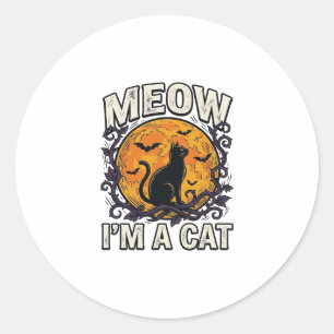Sticker Rond Chemise de chat Halloween Miaou Je suis un chat Vi