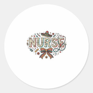 Sticker Rond Chemise de conception de gravure vintage infirmièr