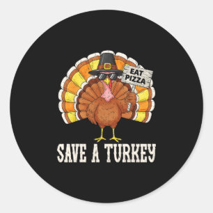 Sticker Rond Chemise de dinde Manger Pizza Drôle de Thanksgivin