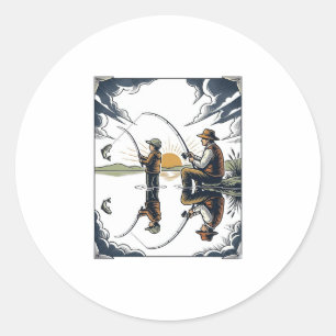 Sticker Rond Chemise de gravure de pêche de père et d'enfant vi