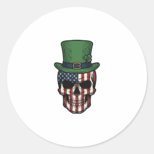 Sticker Rond Chemise de gravure vintage de crâne patriotique ir