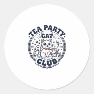 Sticker Rond Chemise de l'amant de chat de thé Party Art - Chat
