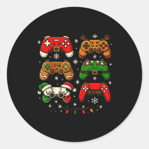 Sticker Rond Chemise de Noël nerd pour garçons hommes, manette 