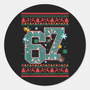 Sticker Rond Chemise de Noël Rétro 67 Six Seven Mème 