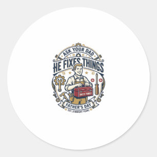 Sticker Rond Chemise de réparation de papa de jour de père Dema