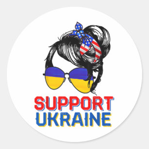 Sticker Rond Chemise de soutien à l'Ukraine Femme Drapeau Améri