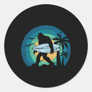 Sticker Rond Chemise de surf Bigfoot drôle Sasquatch Yeti Surf 