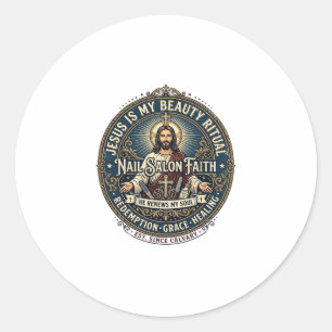 Sticker Rond Chemise de technicien en onglerie Jésus Artiste On