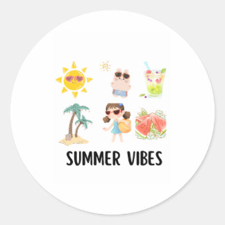 Sticker Rond chemise de vibes d'été mignon pour les enfants.