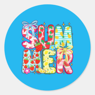 Sticker Rond Chemise d'été pour femmes Lettres de fruits mignon
