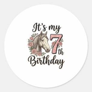 Sticker Rond Chemise Fille 7ème Anniversaire Cheval Floral Vint