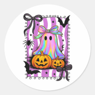 Sticker Rond Chemise Halloween Bow mignonne Crâne Citrouille su