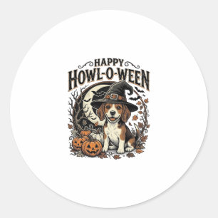 Sticker Rond Chemise Halloween Chapeau De Sorcière Beagle Joyeu