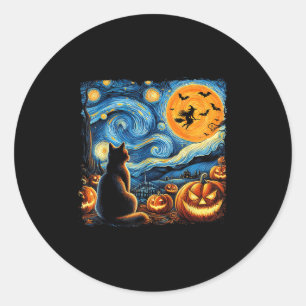 Sticker Rond Chemise Halloween Hommes Femmes Chat Noir Citrouil