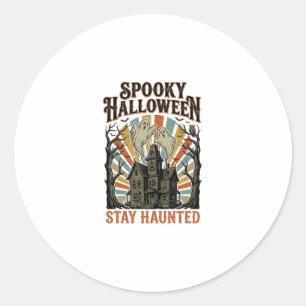 Sticker Rond Chemise Halloween Maison Hantée avec Fantôme Vinta