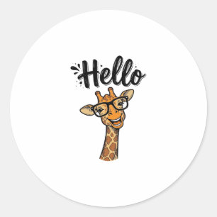Sticker Rond Chemise Hello Giraffe Gravure Vintage Animal Migno