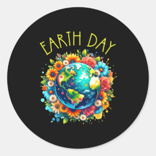 Sticker Rond Chemise Joyeuse Journée de la Terre Terre Mignonne