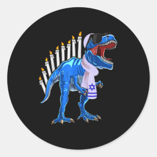 Sticker Rond Chemise Menorasaurus Rex T Rex Dinosaure Hanukkah 
