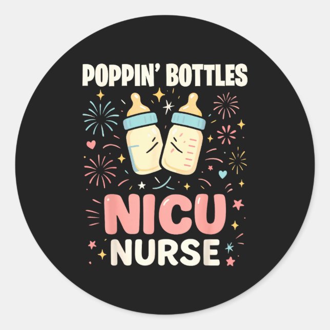 Sticker Rond Chemise Nouvel An, Bouteilles Png d'infirmière Pou (Devant)