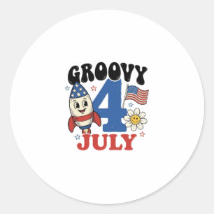 Sticker Rond Chemise patriotique de fusée Groovy 4 juillet Desi