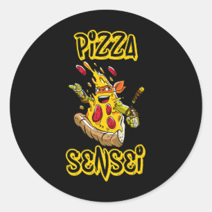 Sticker Rond Chemise Pizza Pizza Sensei Drôle Karaté Amateurs d