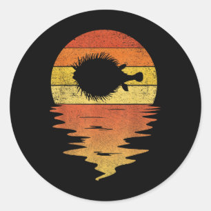 Sticker Rond Chemise Poisson-Lune Rétro Coucher de Soleil 70s V