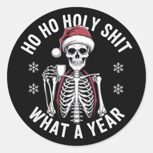 Sticker Rond Chemise Sainte Quel An Humour de Noël Squelette