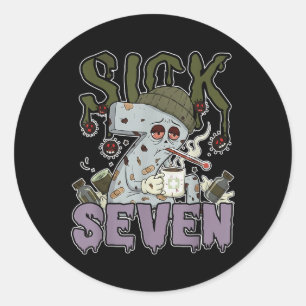 Sticker Rond Chemise Sick Seven Meme 67 Six Seven Jeu de mots d