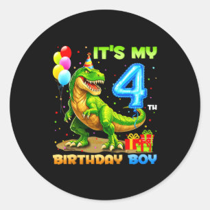 Sticker Rond Chemise T-Rex drôle pour garçon de 4 ans pour anni