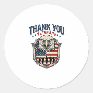 Sticker Rond Chemise Thank You Veterans Patriotic Eagle Shield_