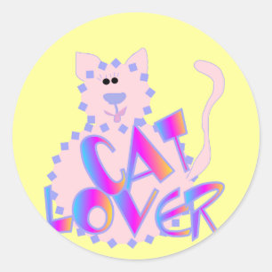 Sticker Rond Chemises et cadeaux Amoureux de les chats roses