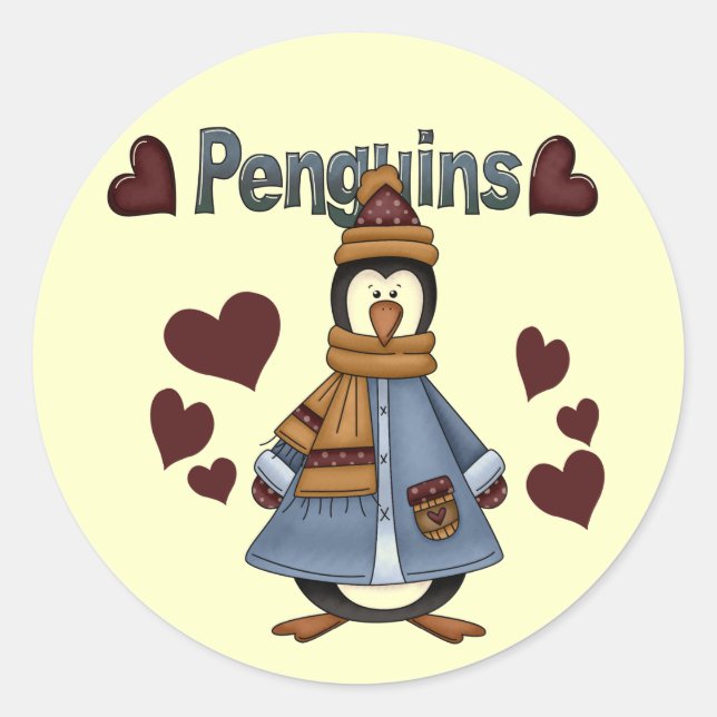 Sticker Rond Chemises et cadeaux de manchots d'hiver (Devant)