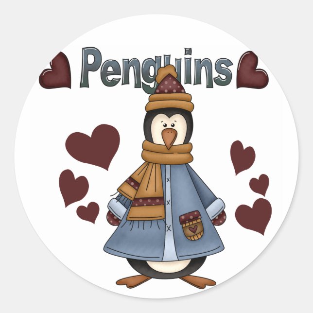 Sticker Rond Chemises et cadeaux de manchots d'hiver (Devant)