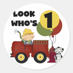 Sticker Rond Chemises et cadeaux Fireman 1er anniversaire