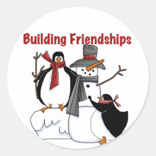 Sticker Rond Chemises et cadeaux Penguins Building Friendship