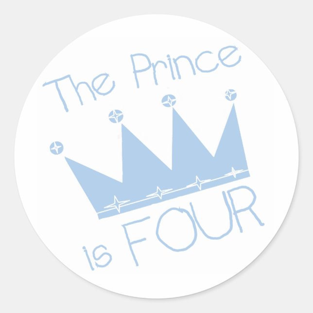 Sticker Rond Chemises et cadeaux Prince Crown 4th Birthday (Devant)