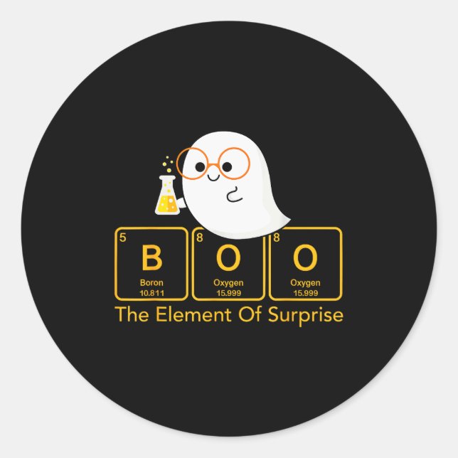 Sticker Rond Chemistry Boo The Element Of Surprise Cute Chemist (Devant)