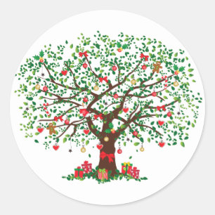 Sticker Rond Chêne de Noël avec des présents