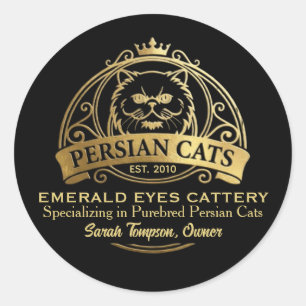 Sticker Rond Chenil Persan personnalisable Élégant Design Or