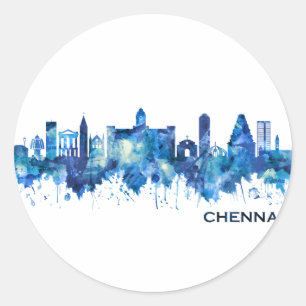 Sticker Rond Chennai Tamil Nadu Skyline Blue