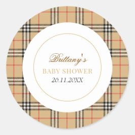 Sticker Rond Chèque en beige Baby shower plaid