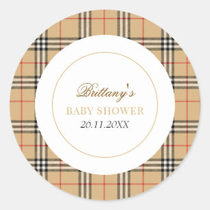 Sticker Rond Chèque en beige Baby shower plaid
