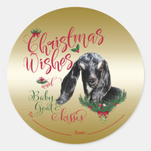 Sticker Rond CHÈQUE   Noël Voeux Bébé Chèvre Baisers Nubian