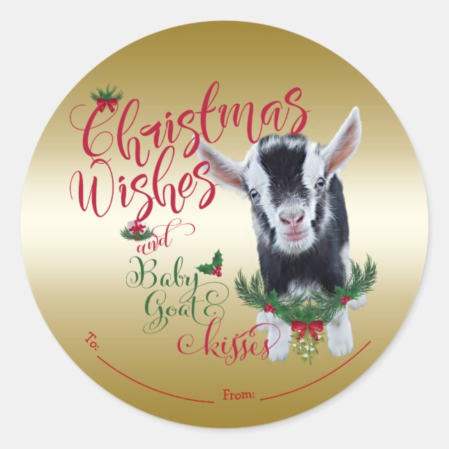 Sticker Rond CHÈQUE | voeux de Noël Bébé Chèvre Baisers Nigéria (Devant)