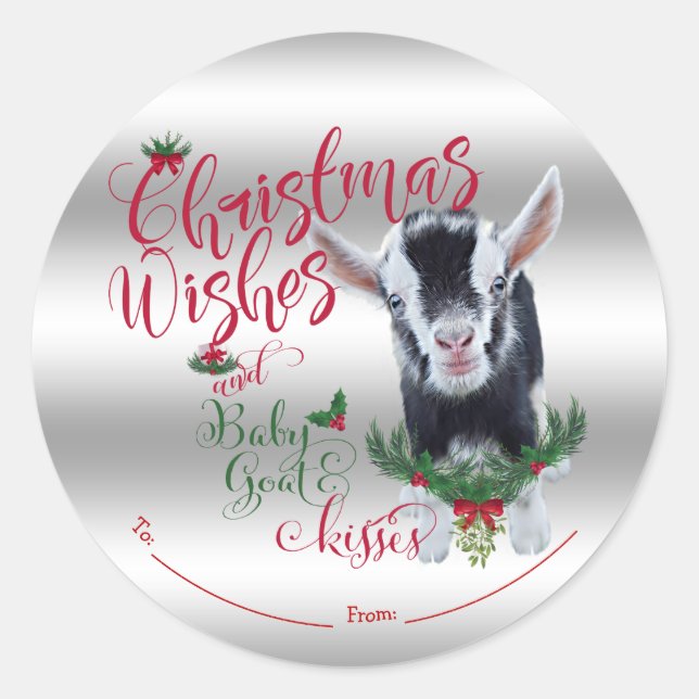 Sticker Rond CHÈQUE | voeux de Noël Bébé Chèvre Baisers Nigéria (Devant)