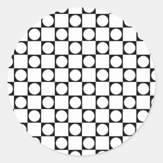 Sticker Rond Chèques et cercles noirs et blancs