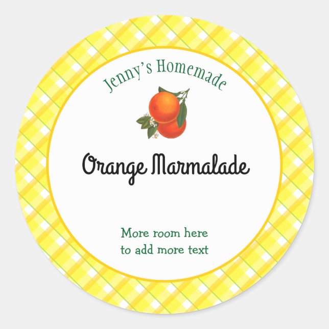 Sticker Rond Chèques Plaid Jaunes Modifiables Orange Recette (Devant)