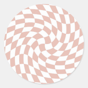 Sticker Rond Chèques Retro Dusty Rose rose sable À damiers