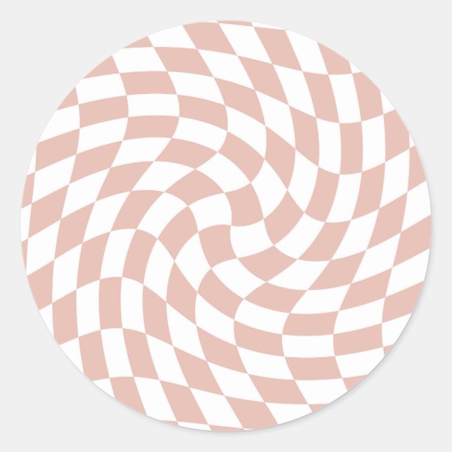 Sticker Rond Chèques Retro Dusty Rose rose sable À damiers (Devant)